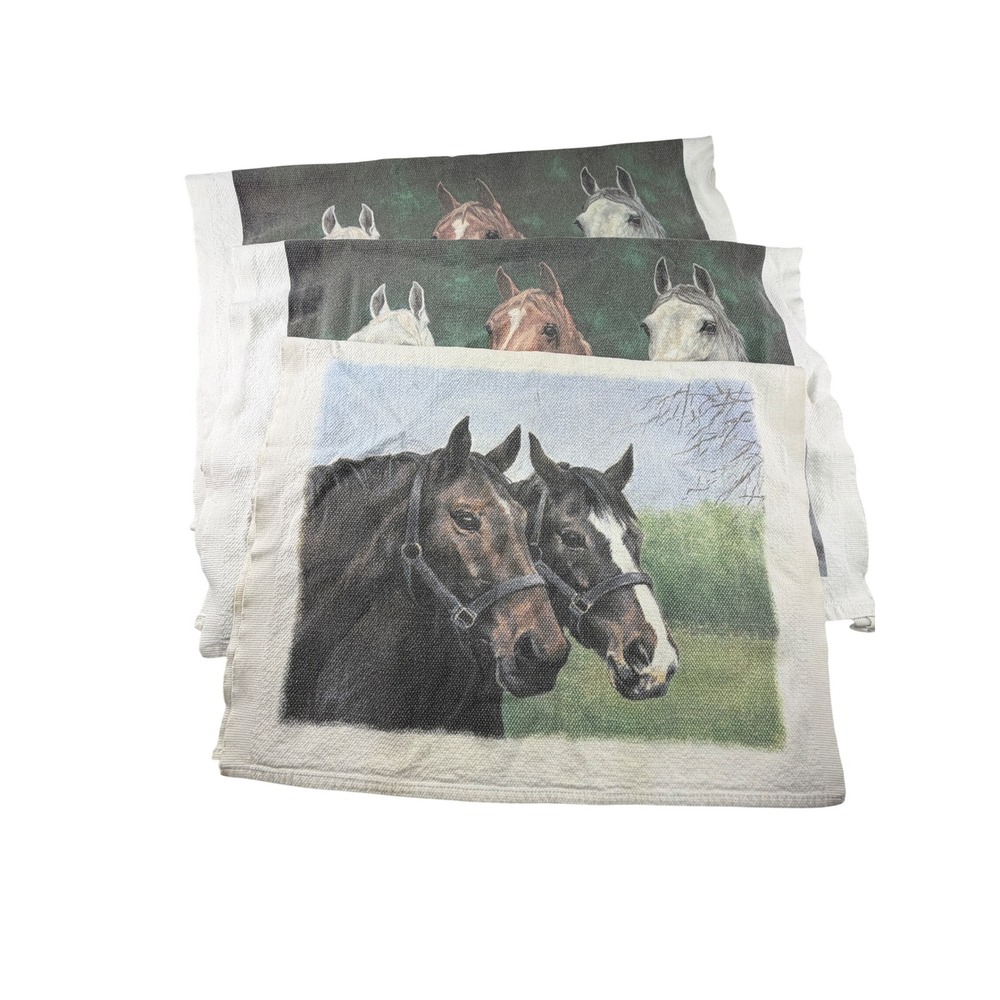 Lot (3) Horse Hand Towels (2) Fiddler's Elbow Printed Equestrian Kitchen Decor